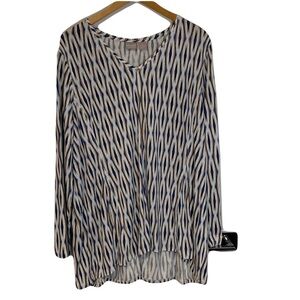 Chico’s Long Sleeve Long Tunic Top White Blue Yellow XXL